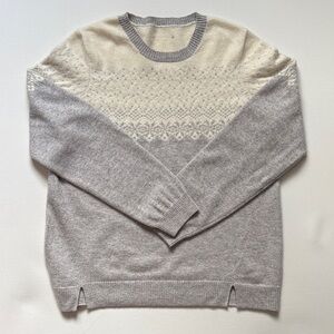PURE Cashmere sweater in grey and cream fair-isle pattern. Women’s XS